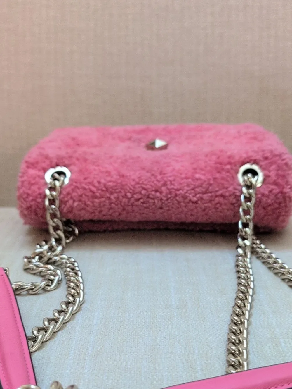 Kate Spade Natalia Faux Fur Small Flap Crossbody Shoulder Bag Pink Purse